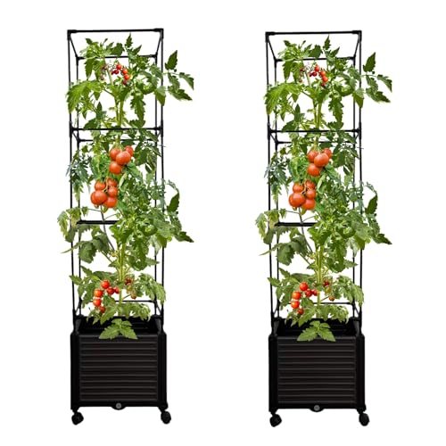 2 Pack 63" Large Outdoor Garden Planter Box with Trellis and Caster X815