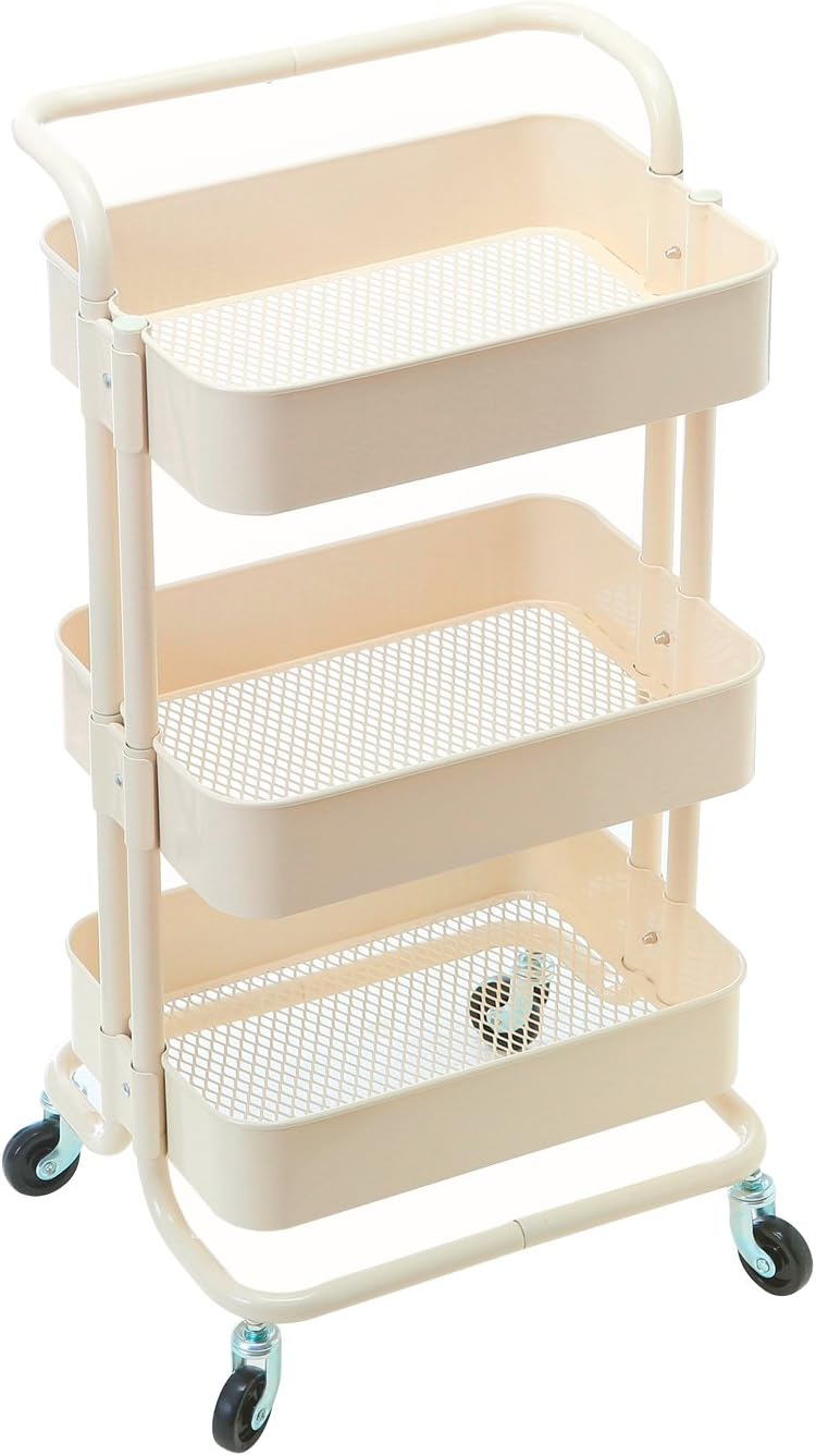 3-Tier Metal Rolling Utility Cart with Handles J70489