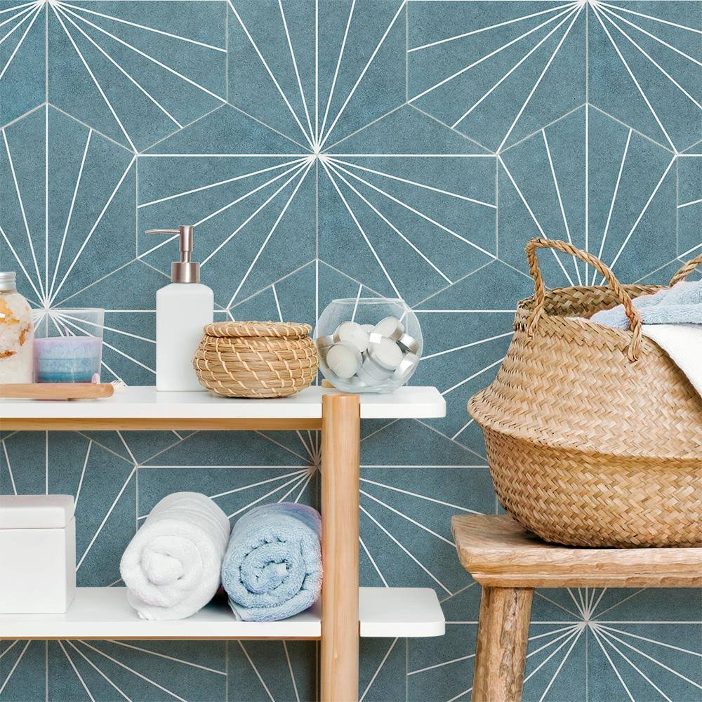Aster Hex Azul Encaustic Porcelain Floor and Wall Tile N322