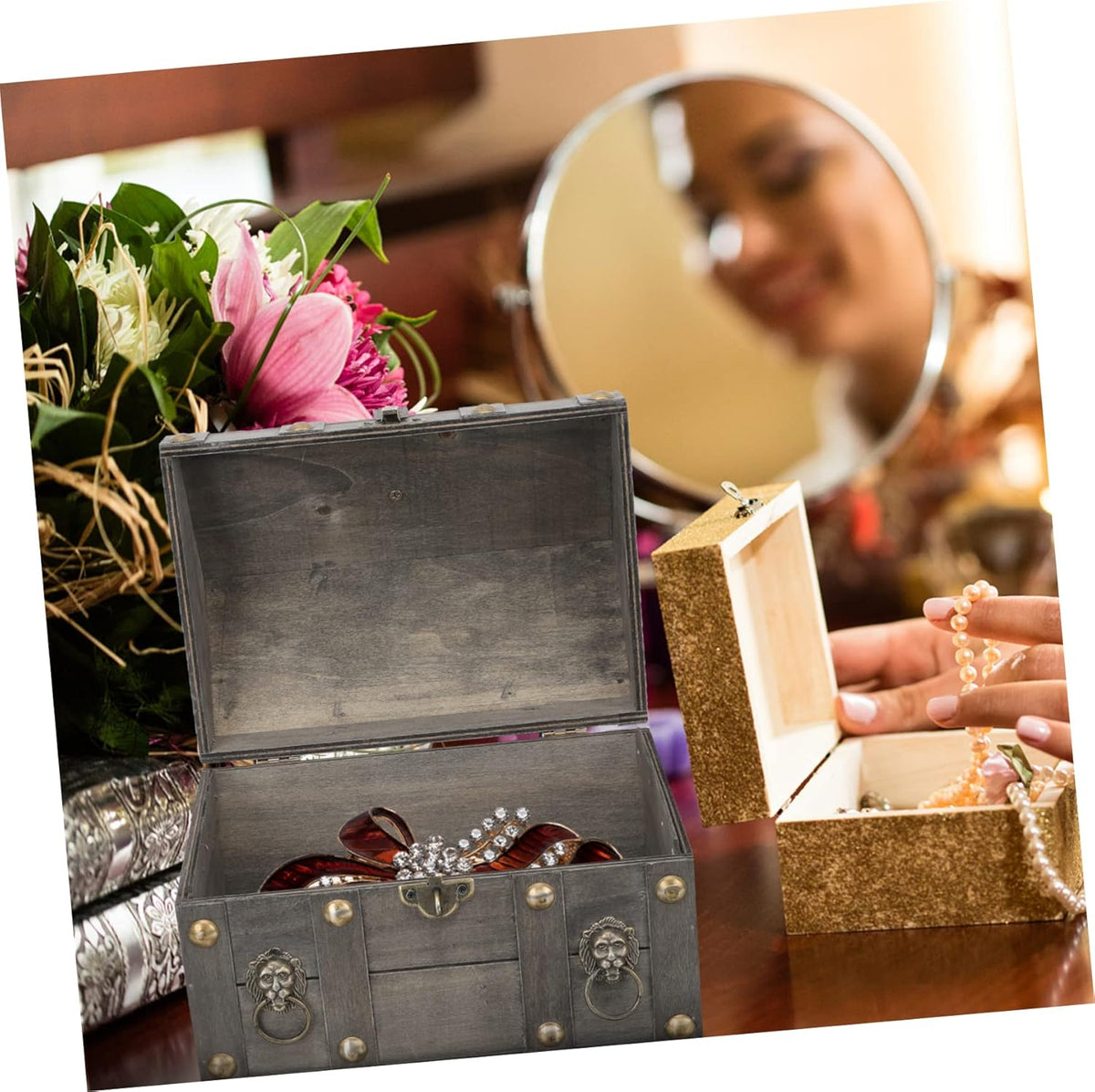 2pcs Wooden Storage Box with Lock and Key W520