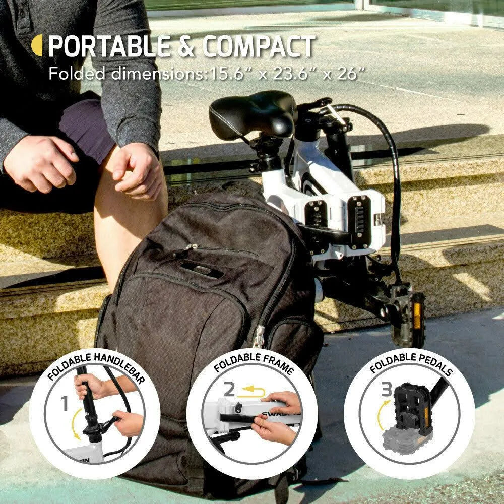 Lightweight Aluminum Folding eBike, White U59673