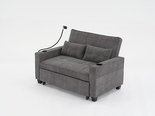 Green Convertible Sleeper Sofa Bed with USB Charging Cupholders D321559