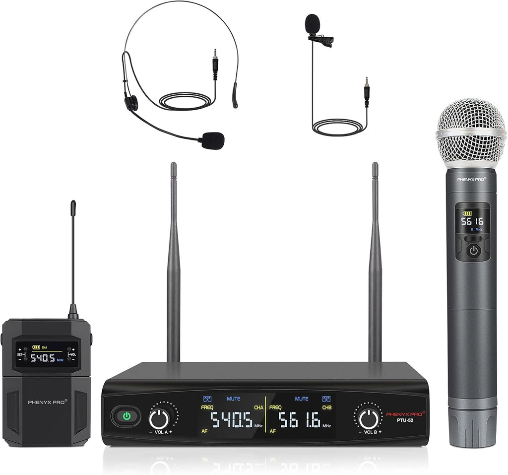 UHF Wireless Microphone System, 30 Adjustable Frequencies, Handheld/Bodypack/Headset/Lapel Mic Set with Case G485
