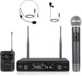 UHF Wireless Microphone System, 30 Adjustable Frequencies, Handheld/Bodypack/Headset/Lapel Mic Set with Case G485