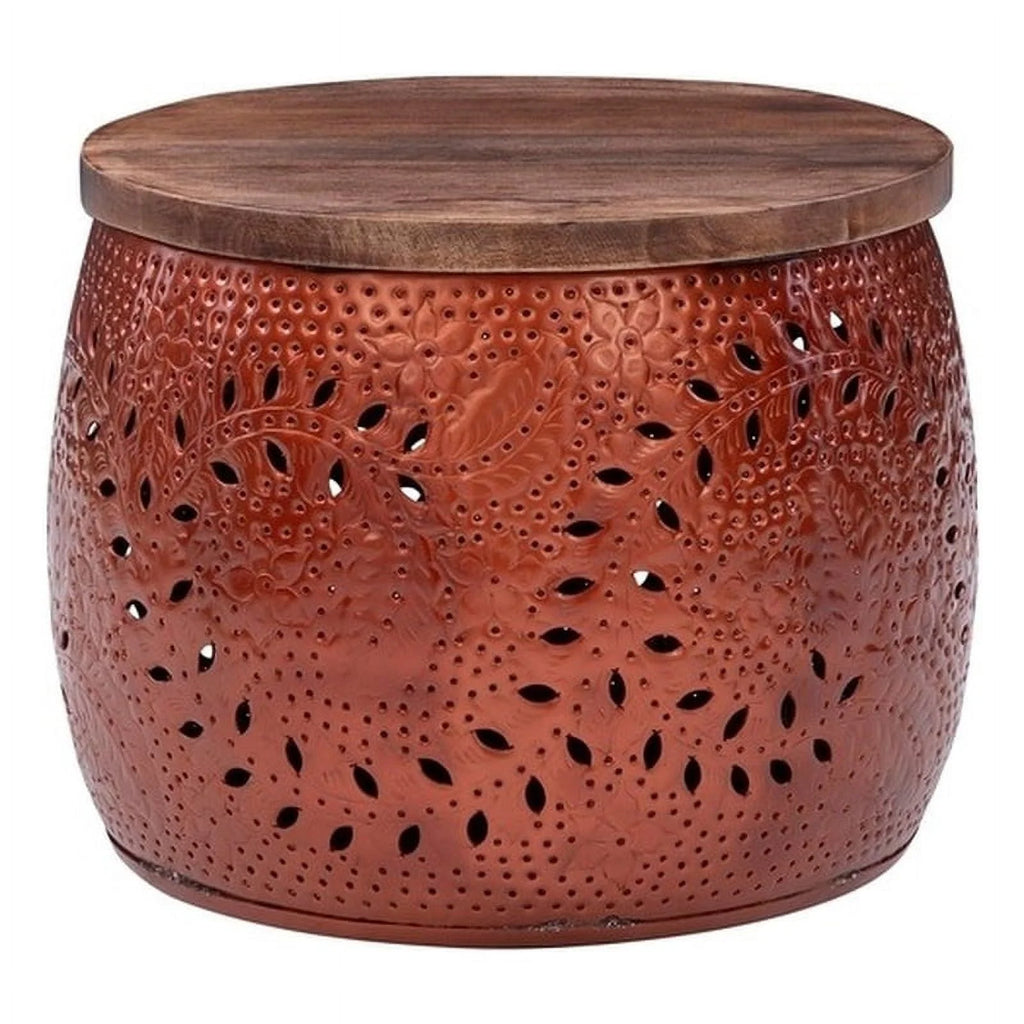 Metal and Wood Drum Table A71538