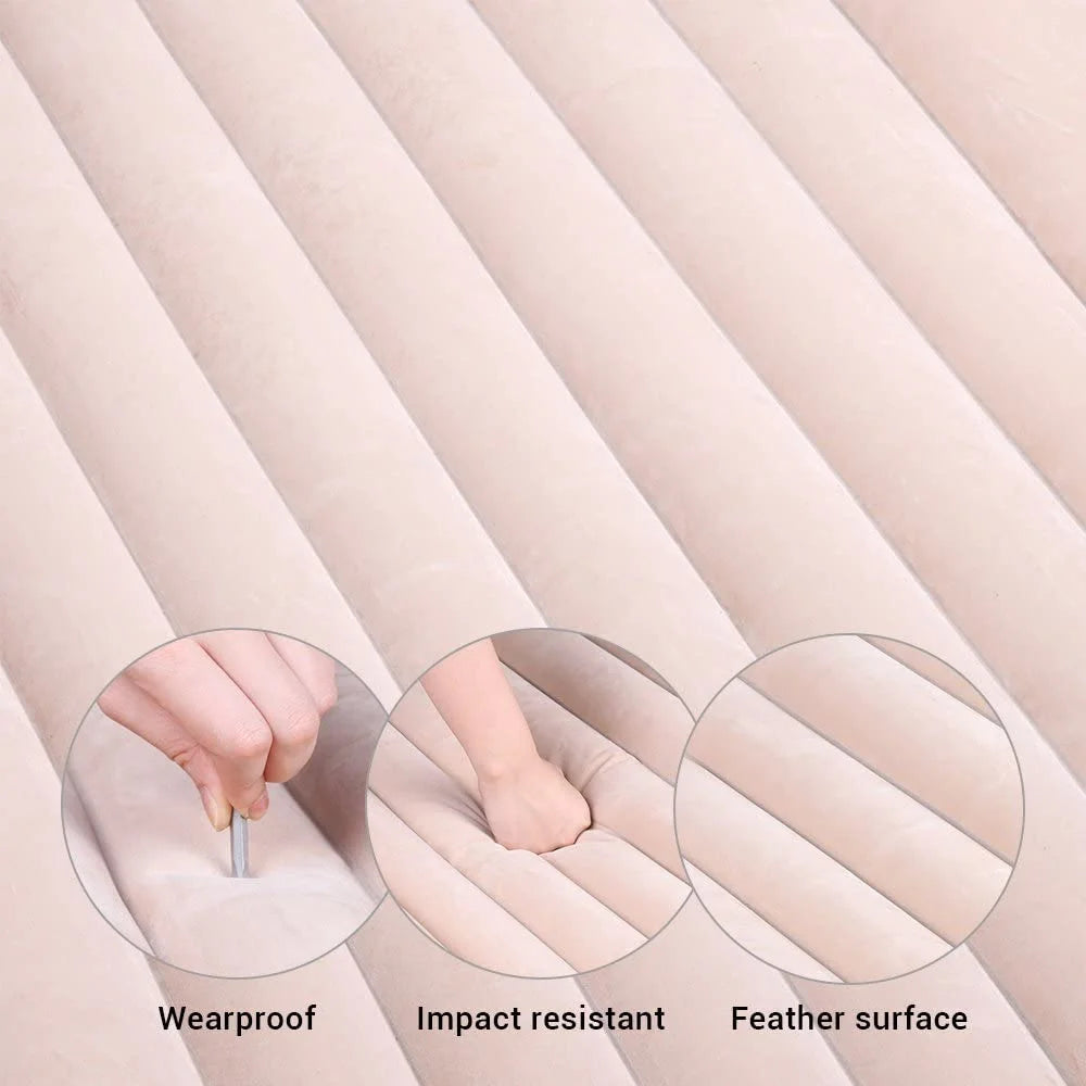 Car Bed Air Mattress with Motor Pump, Two Pillows, Natural Beige O803529