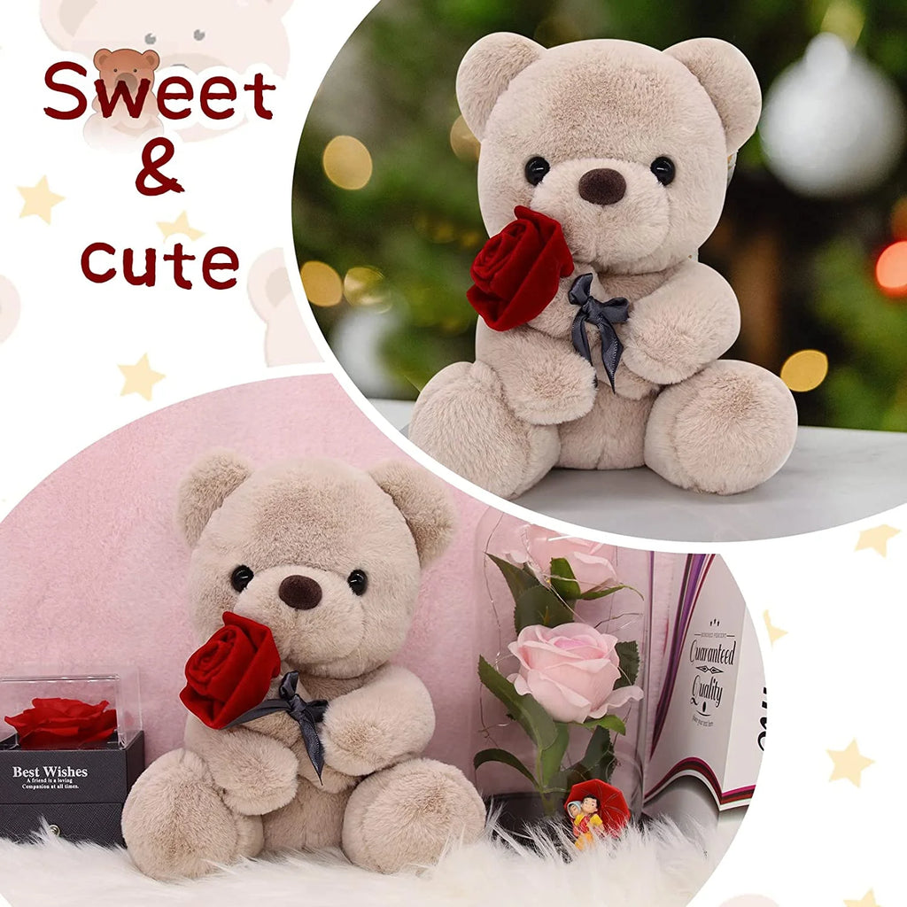10 Inch Teddy Bear Plush Stuffed Animal with Rose Z686