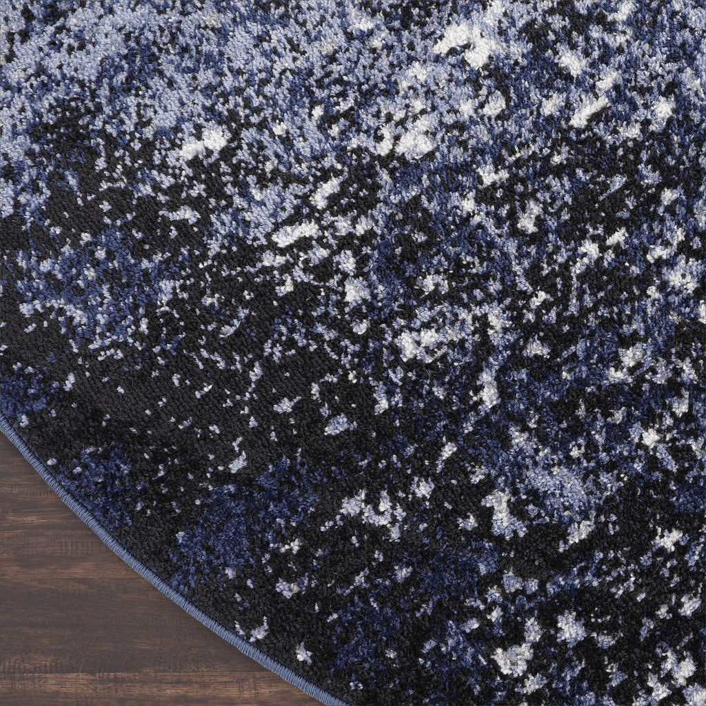 Light Blue Black Round Area Rug Z1821