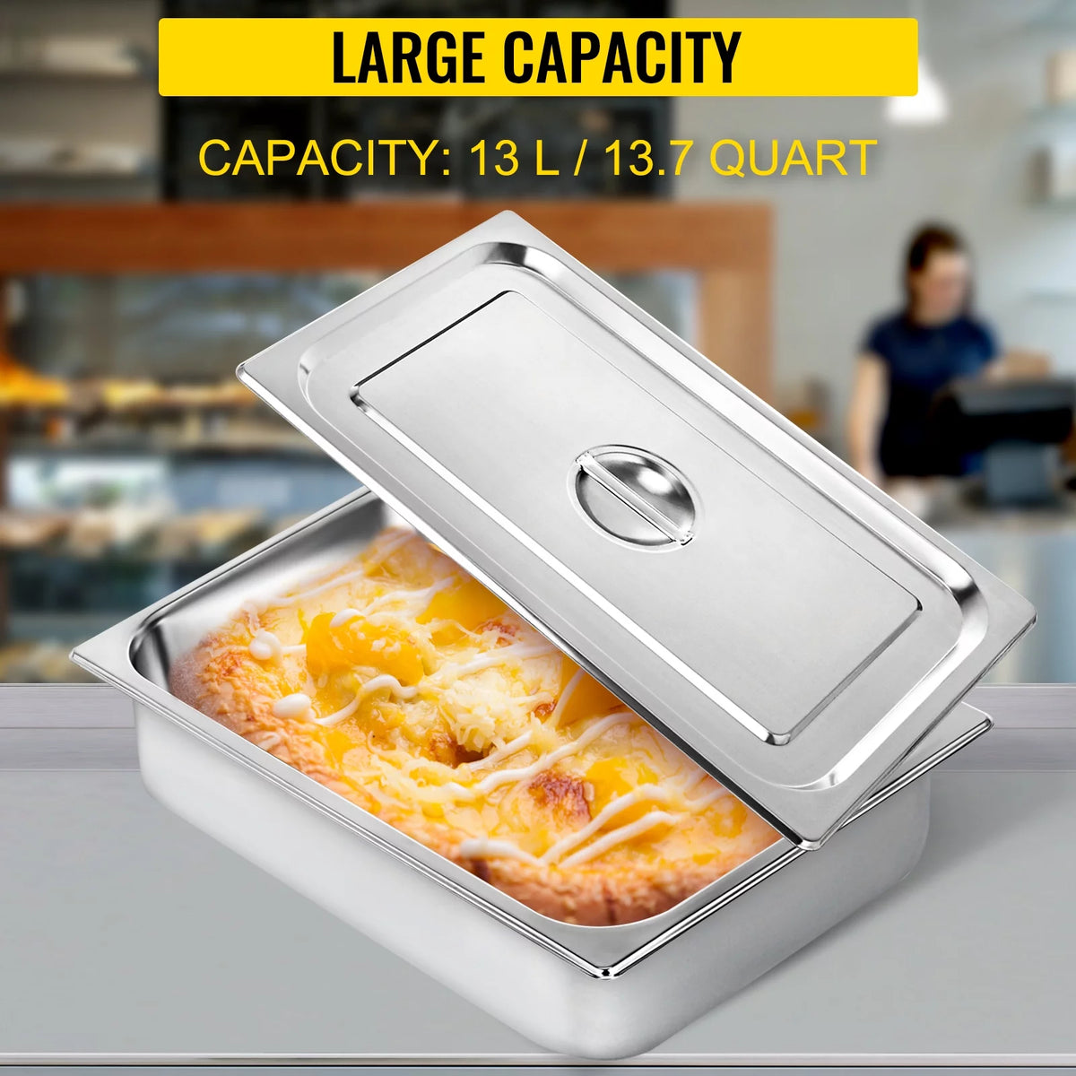 4 Pack 4 Inch Deep Full Size Stainless Steel Hotel Pan with Lid O39702