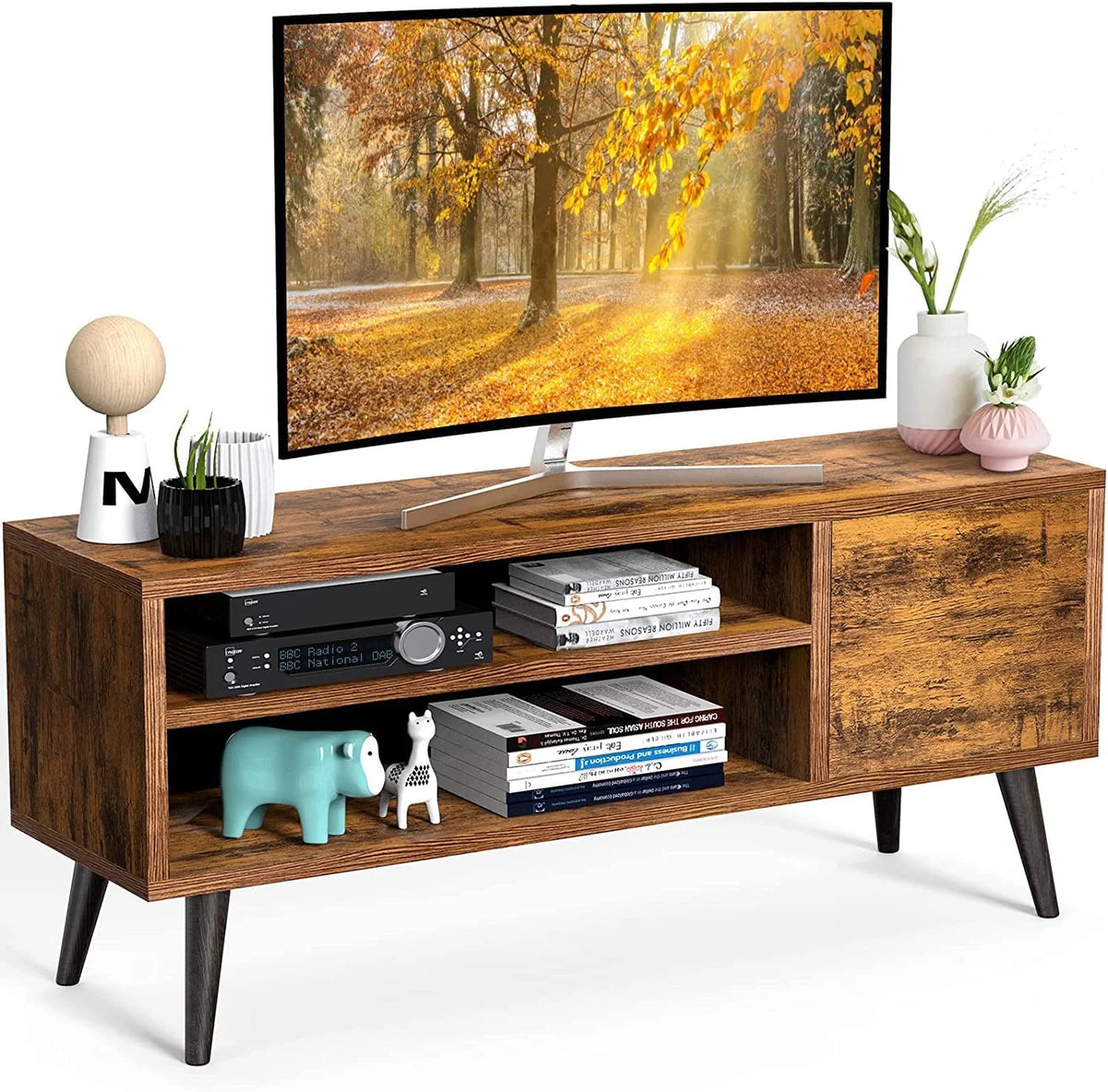 Walnut TV Stand with Storage Cabinet for TVs up to 55 inch W95931