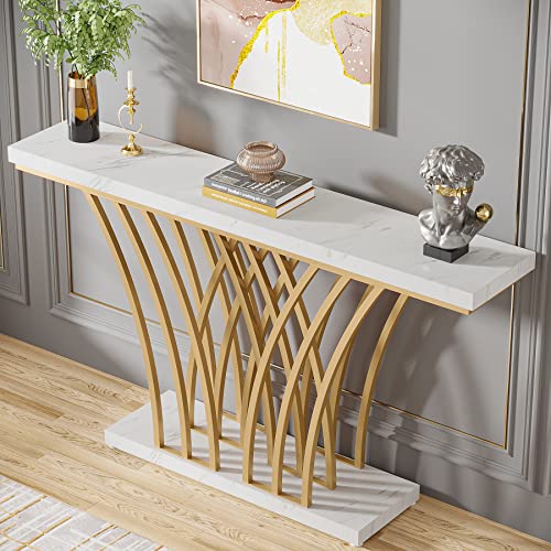 59 inch Gold Console Table with Grid-Shaped Metal Base F40646