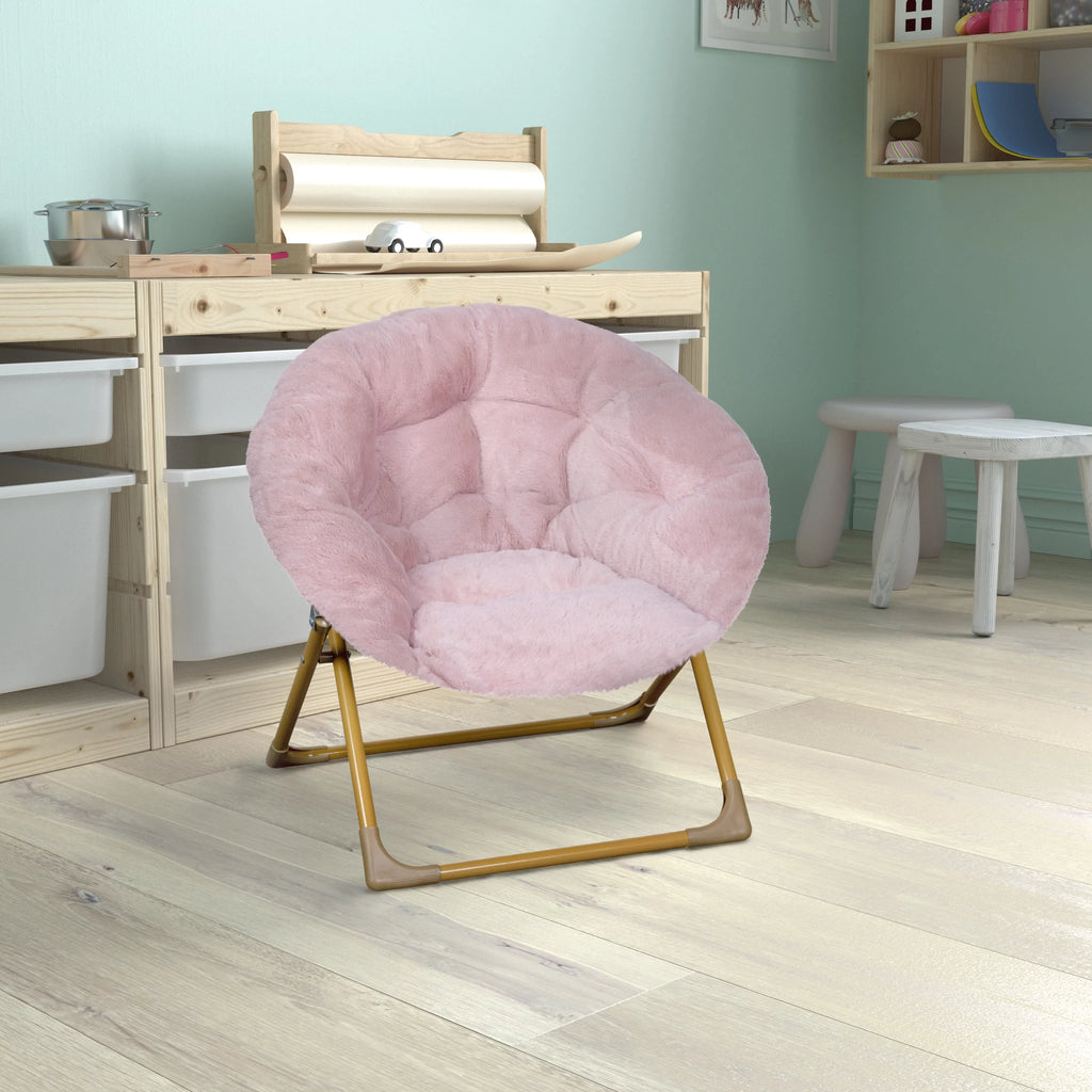 Blush Faux Fur Kids Mini Folding Saucer Chair C253844