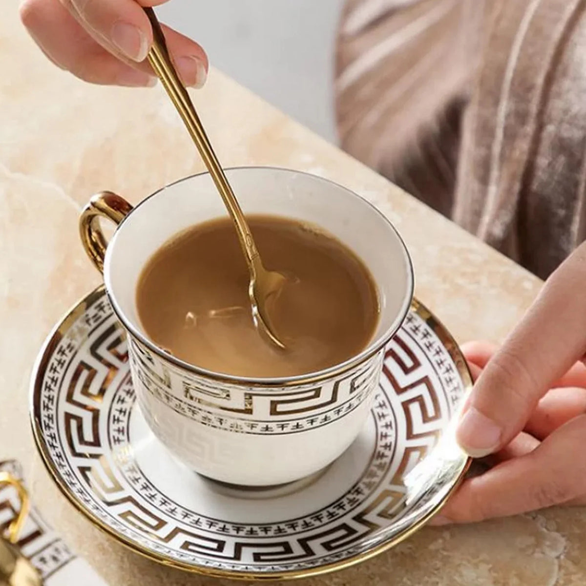13 Pcs White Coffee Cup Set with Golden Trim R343580