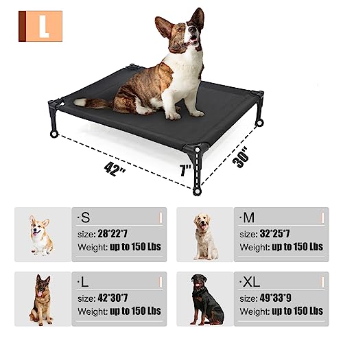 Raised Dog Bed for Large Dogs, Heavy Duty Pet Cot with Washable Mesh, Black K1003