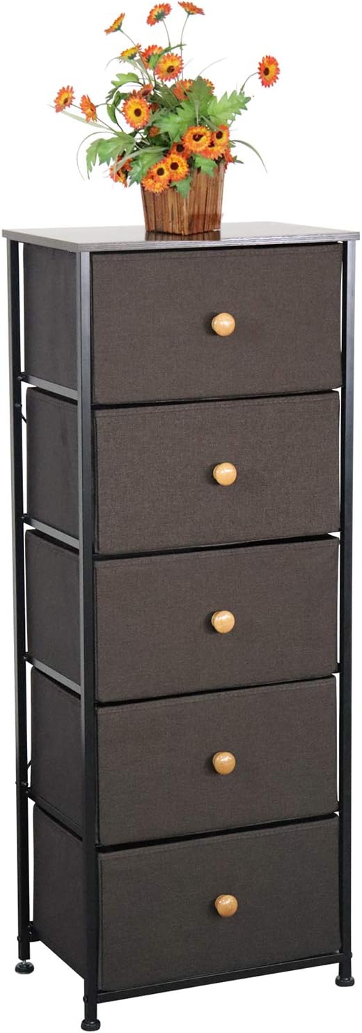 5 Drawer Fabric Dresser with Steel Frame (Dark Gray) P600484