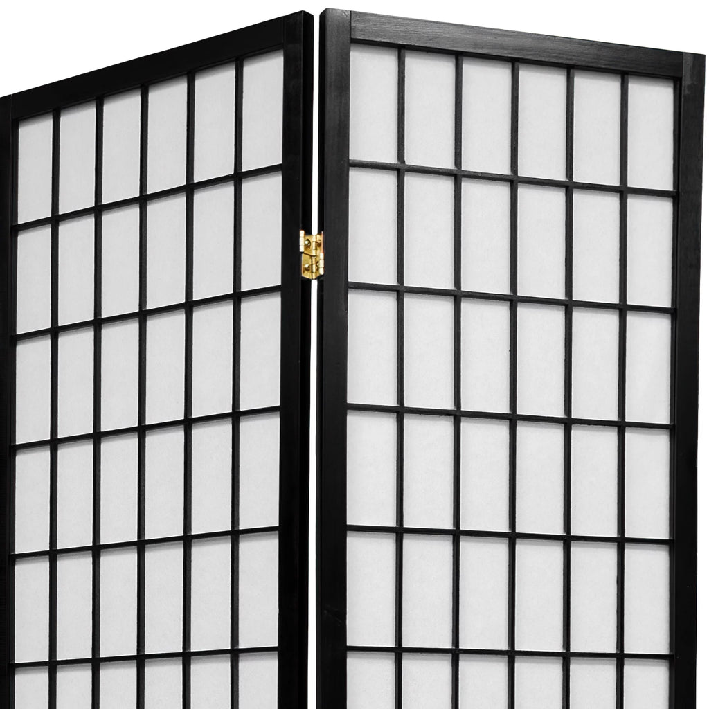 Black 3 Panel 5 ft. Tall Window Pane Shoji Screen J83070