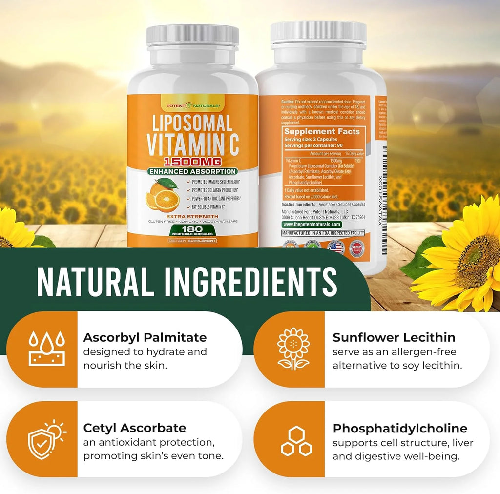 1500mg Liposomal Vitamin C Supplement 180 Capsules Z88576