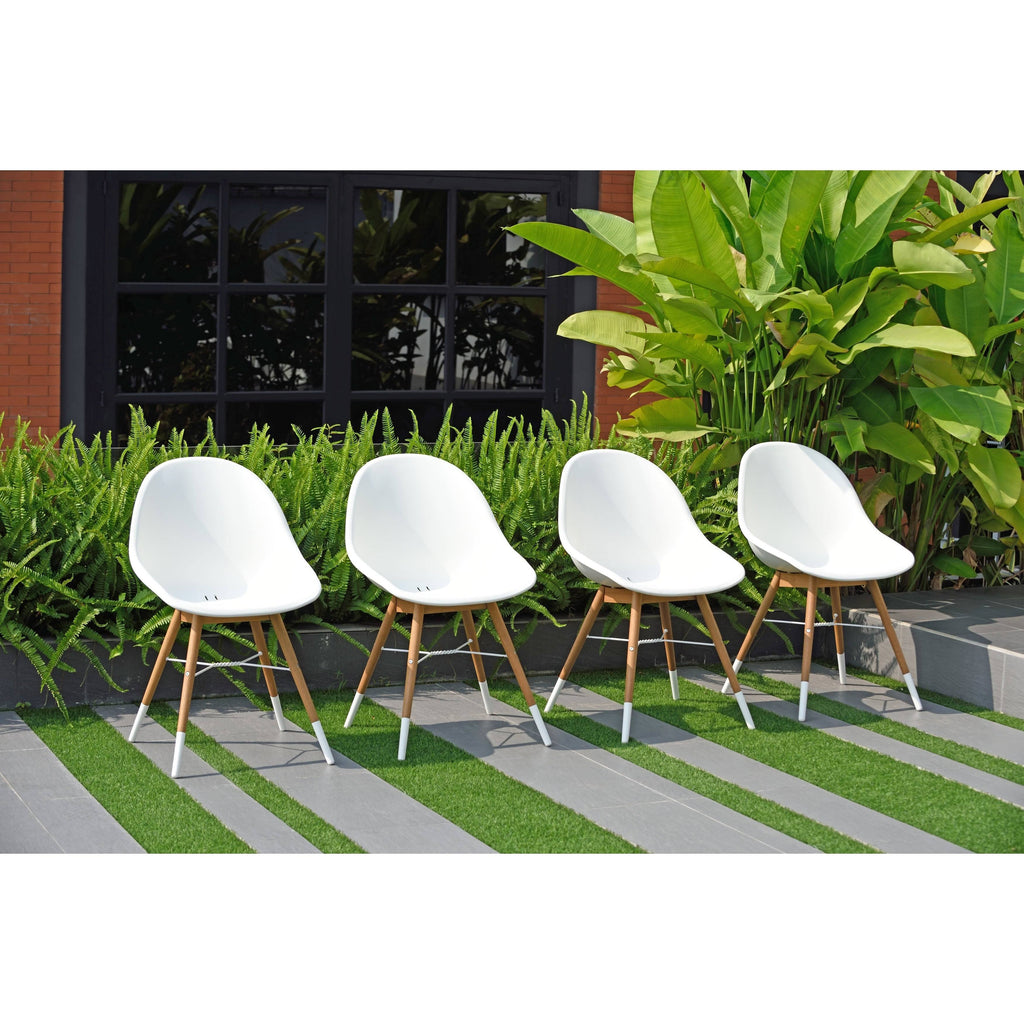 Patio Dining Chair Set, White with Light Teak Finish, Set of 2 or 4 V60620