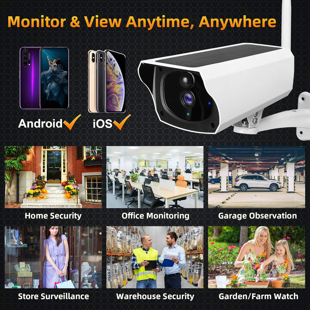 Outdoor Solar Security Camera 1080P HD Wireless WiFi Surveillance Camera with Night Vision, 2-Way Audio, IP67 Waterproof, 64G SD Card B35445