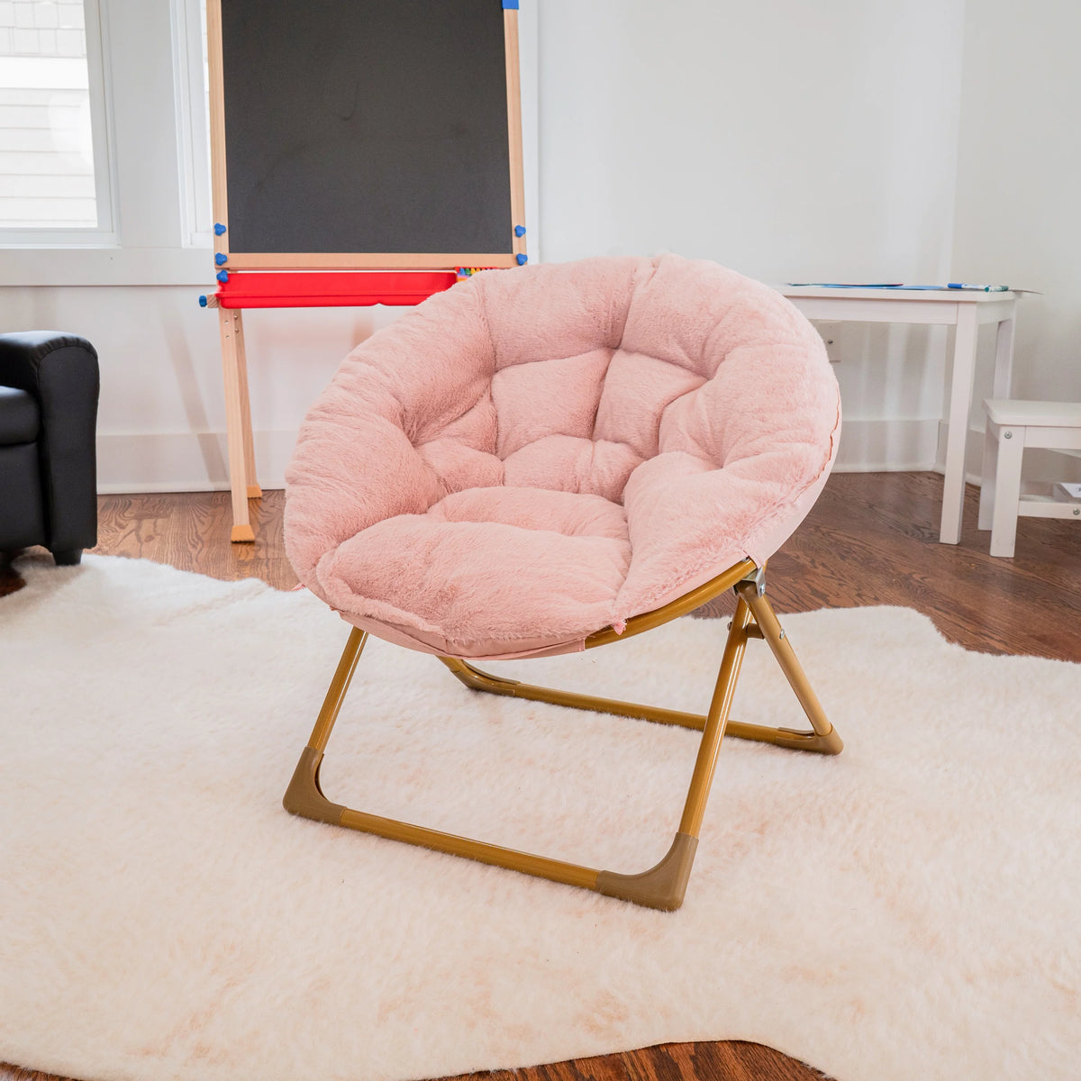 Blush Faux Fur Kids Mini Folding Saucer Chair C253844