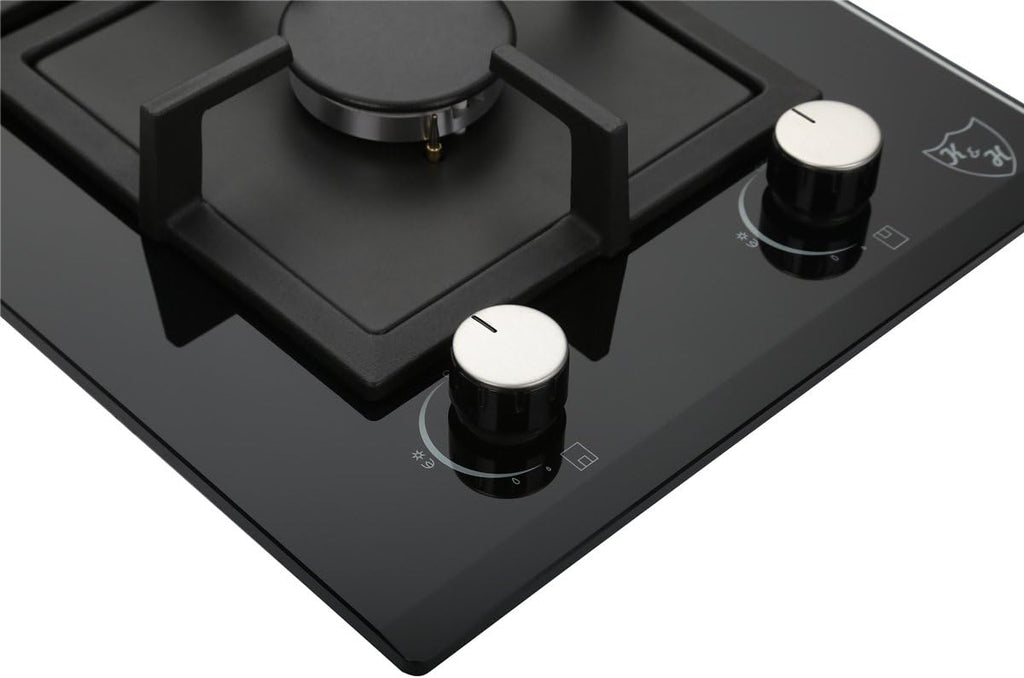 2 Burner 12 Inch Built-in LPG/Propane Gas Stove Top Glass Surface Cast Iron Cooktop X35256