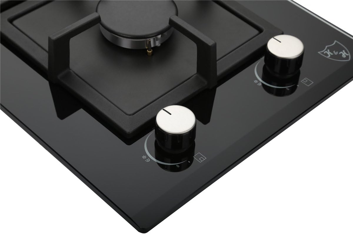 2 Burner 12 Inch Built-in LPG/Propane Gas Stove Top Glass Surface Cast Iron Cooktop X35256