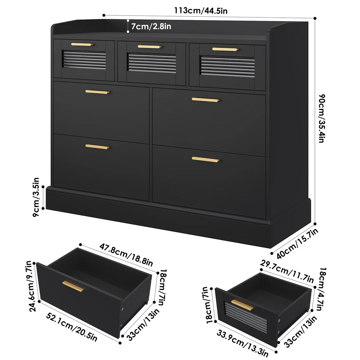White 7 Drawer Glass Panel Wood Dresser Y852