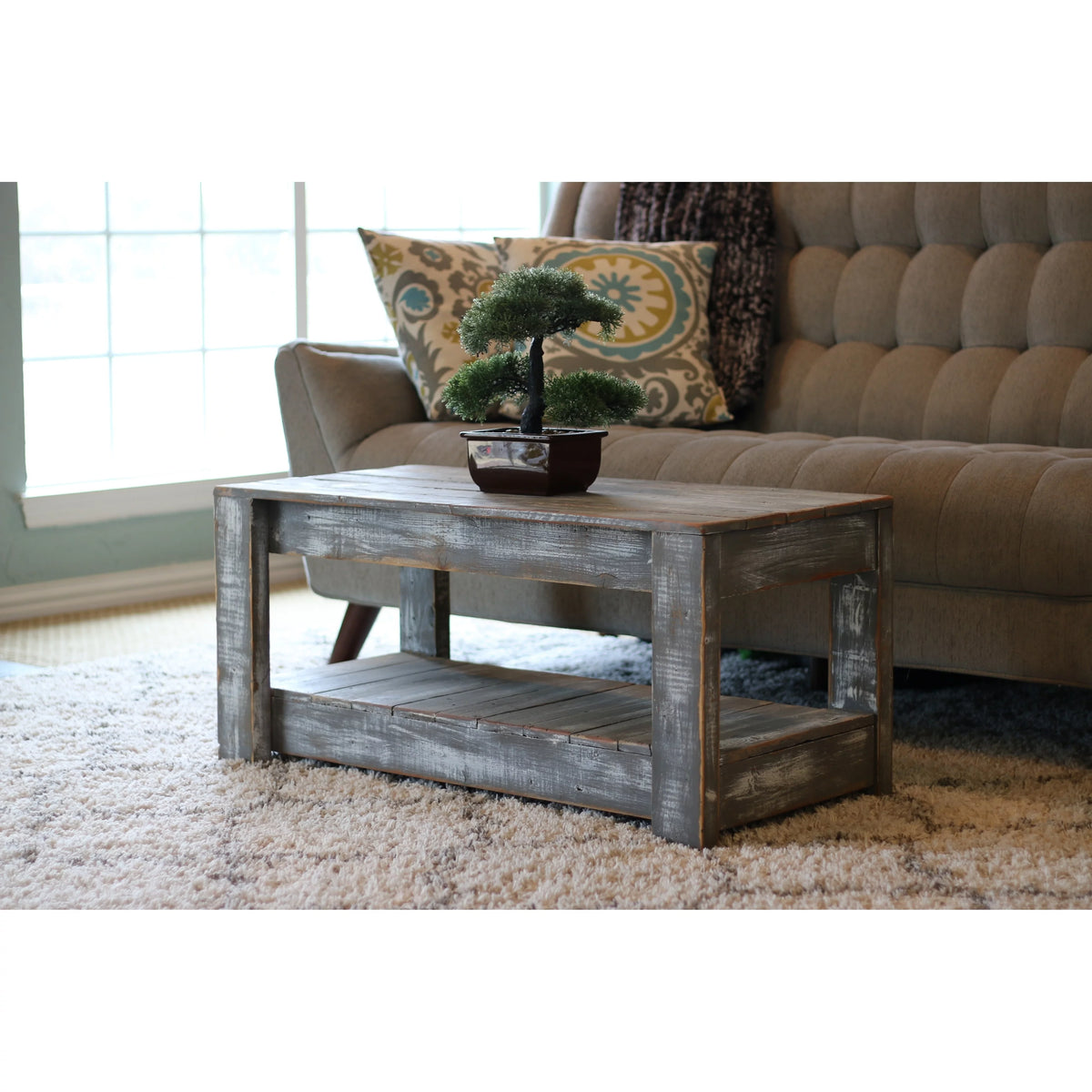 Unfinished Wood Coffee Table with Shelf S210545