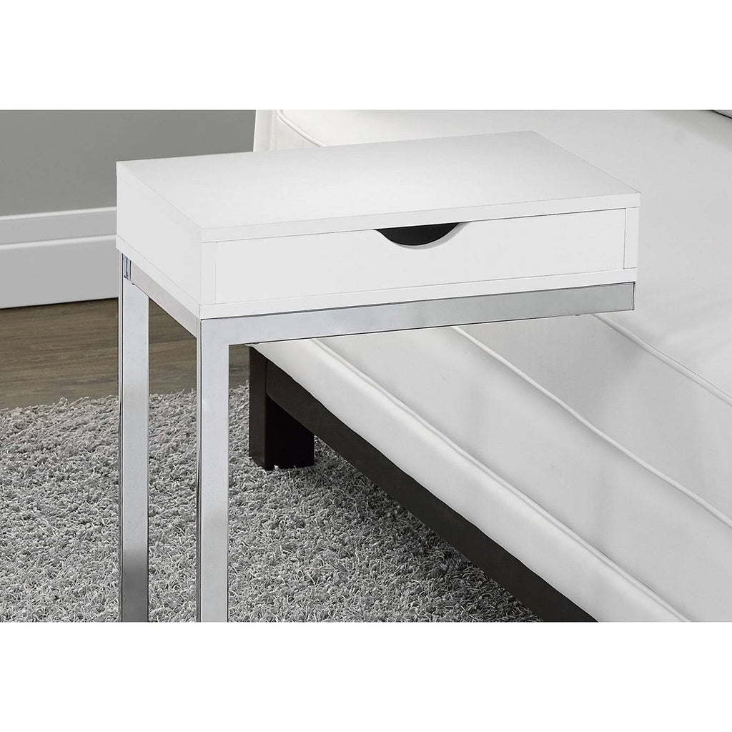 Glossy White Chrome Metal Accent Table with Drawer N98790
