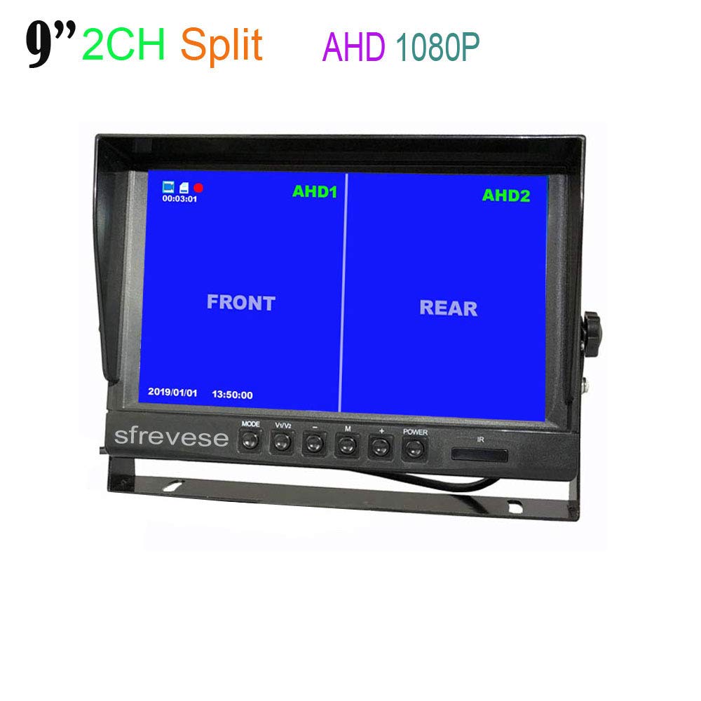 9" 4Pin IPS HD DVR 2CH Split Car Rear View Monitor + 2x AHD 1080P Reversing Backup Camera Waterproof 12V-24V A4852