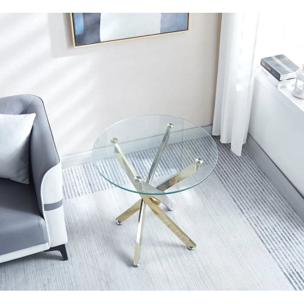 Round Tempered Glass End Table with Chrome Legs V857
