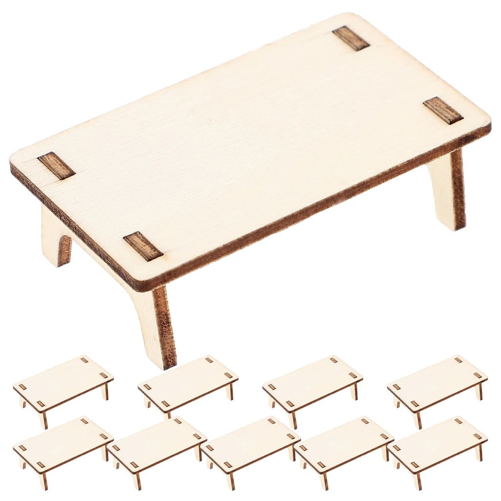 10pcs Mini Wooden Table Model Furniture Ornament B429
