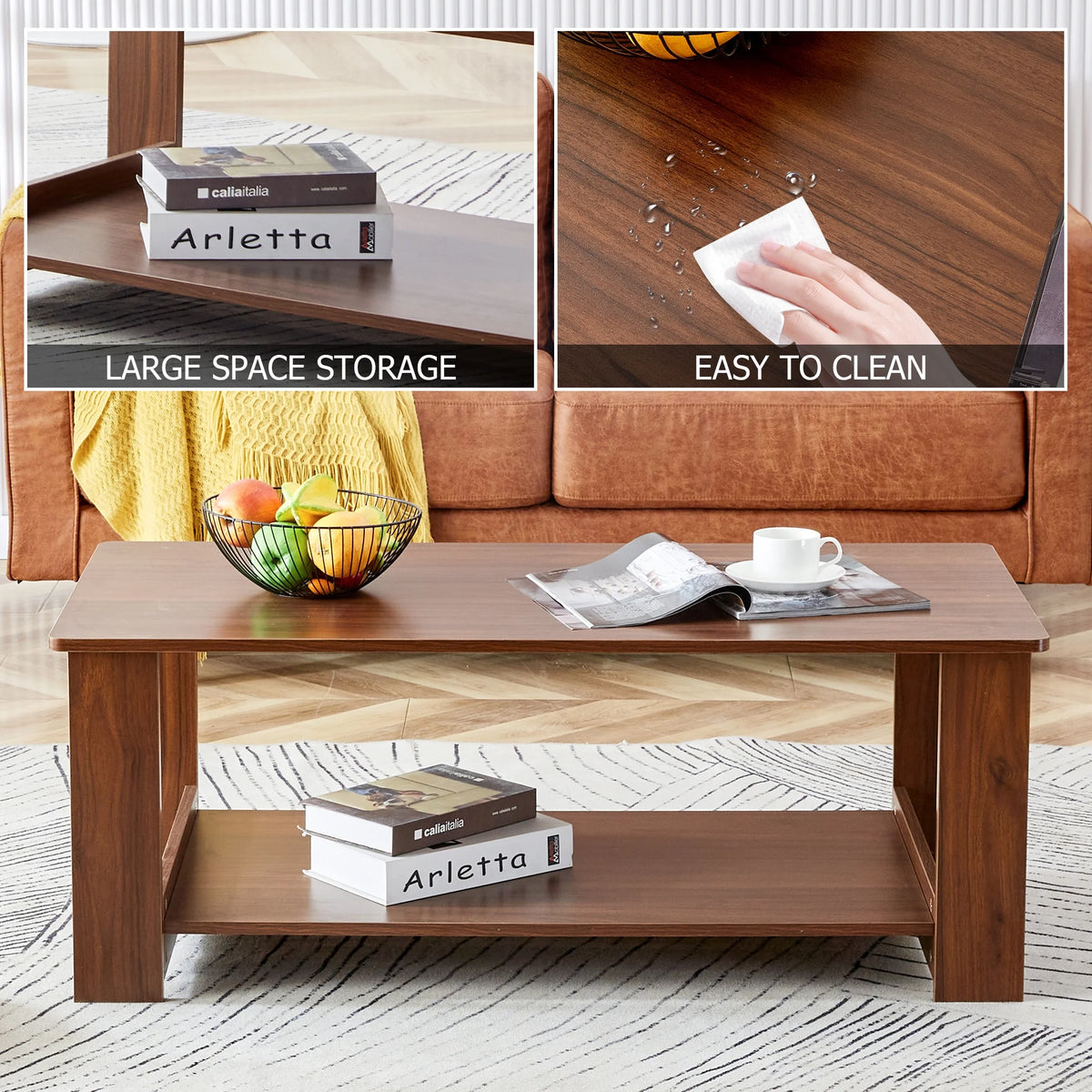 Walnut Textured Lift Top Coffee Table with Storage O75054
