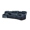 Navy Blue 5 Piece Faux Leather Recliner Sectional Set N24749