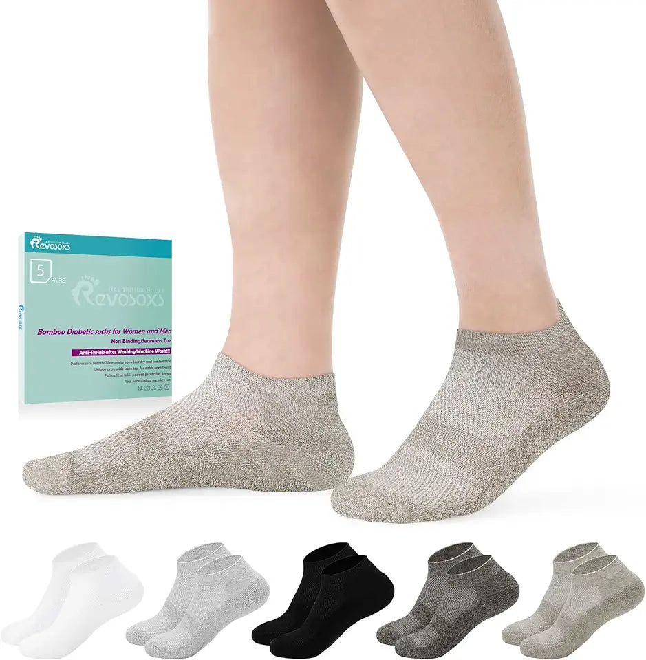 5 Pairs Non-Binding Low Cut Diabetic Bamboo Socks Size 5-13 X74150