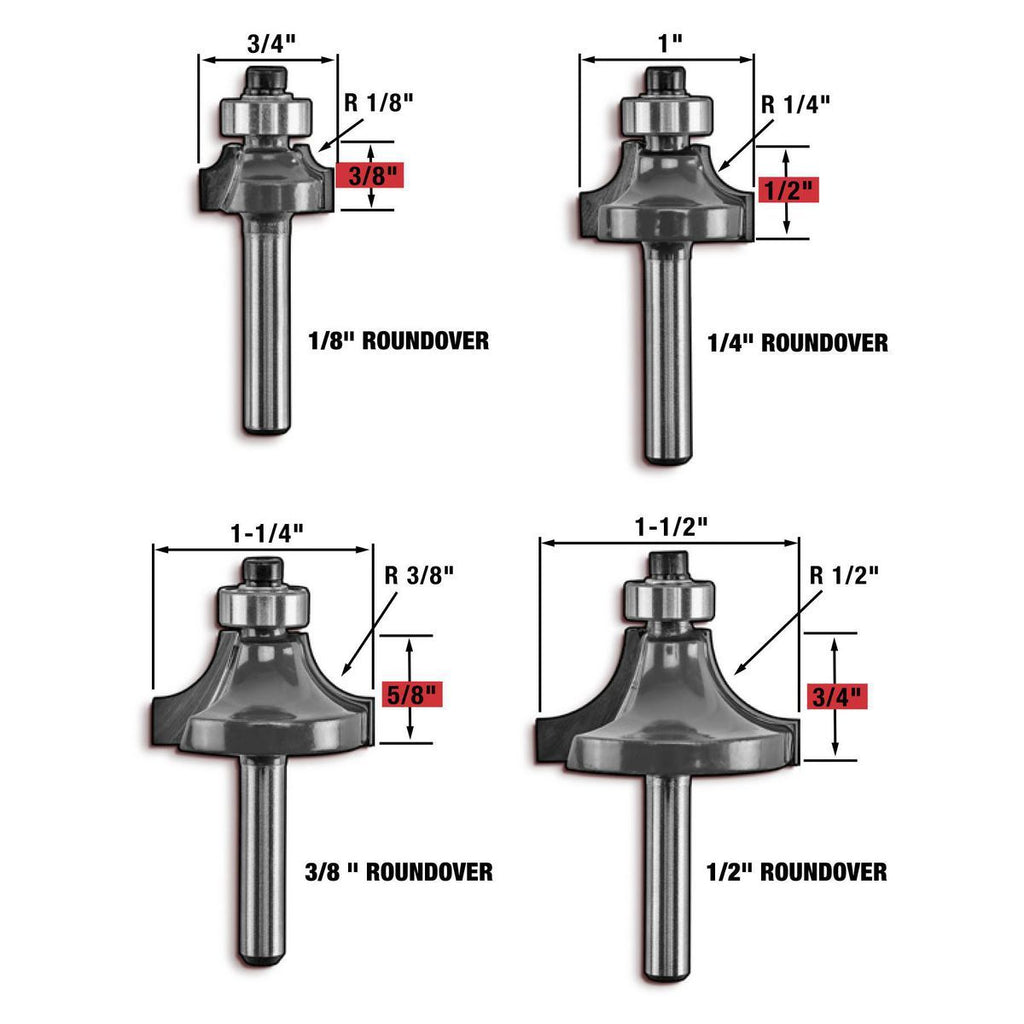 Roundover Router Bit Set, 4-Piece V491965