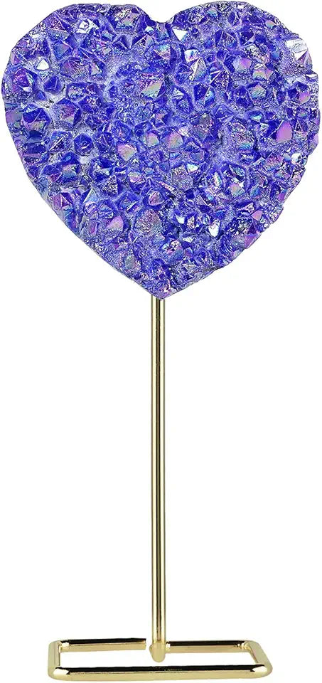Heart Shape Titanium Coated Crystal Quartz with Metal Stand Blue R174200