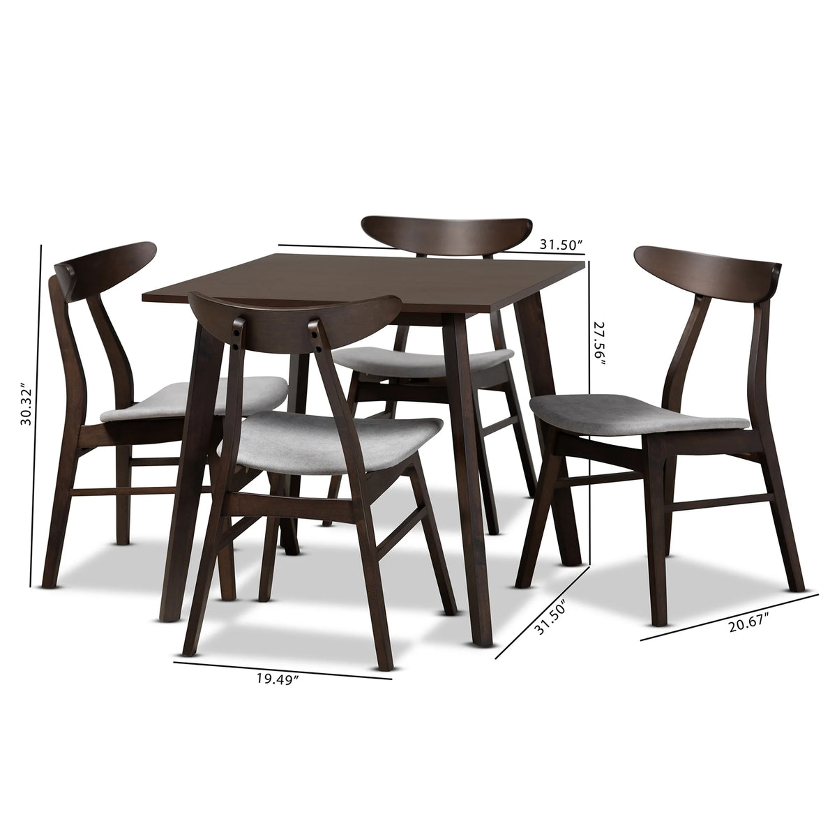 5-Piece Light Grey Fabric Wood Dining Set M77299