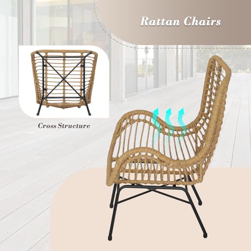 3 Pieces Rattan Outdoor Table and Chairs Set with Cushion D66764
