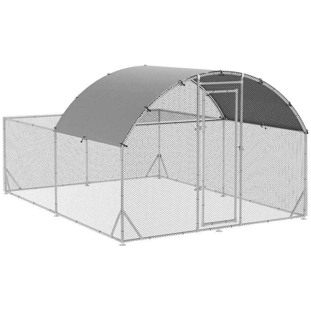 Metal Chicken Coop Walk-in Enclosure with Cover Y24458