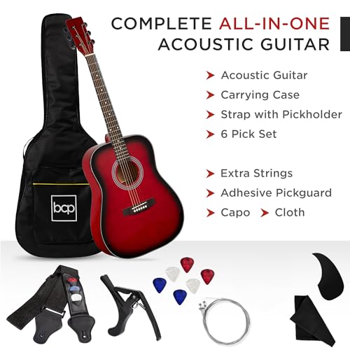 41in Full Size All Wood Acoustic Guitar Starter Set with Case X179