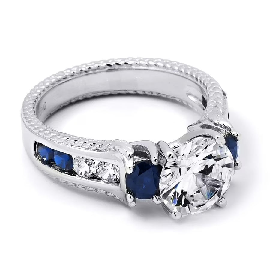 Sterling Silver Blue Sapphire Cubic Zirconia Ring G70866