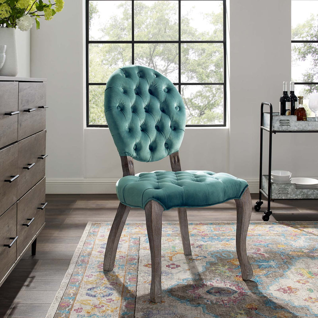 Velvet Fabric Wood Aqua Blue Side Chair F887655