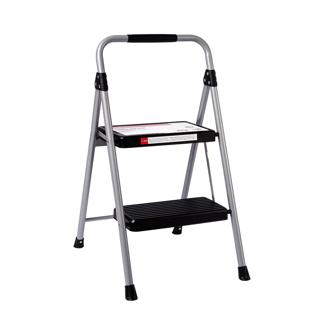 Gray & Black 2-Step Steel Foldable Step Stool T8928