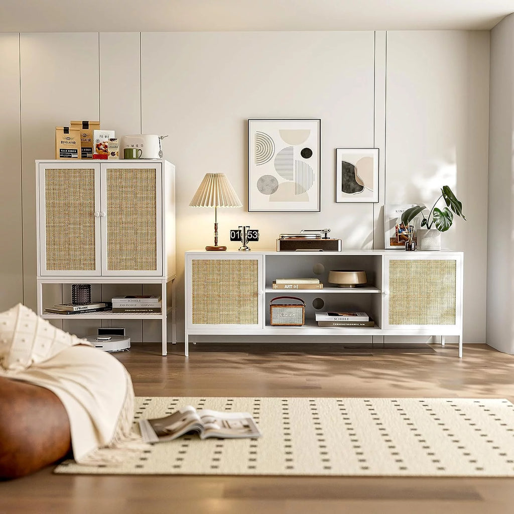 White Rattan TV Stand for 65 Inch TV W33137