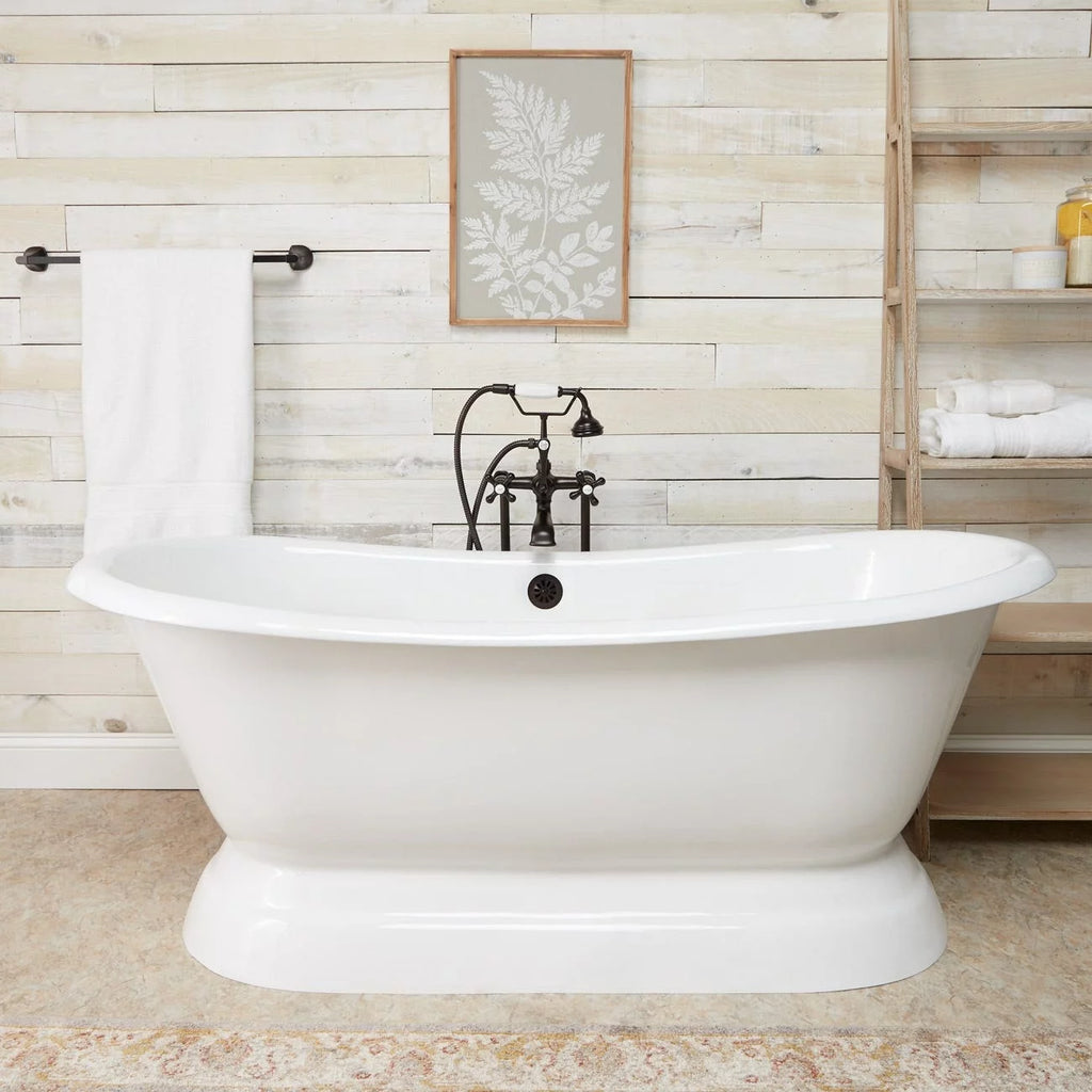71 Inch Cast Iron Double Slipper Pedestal Tub F9206