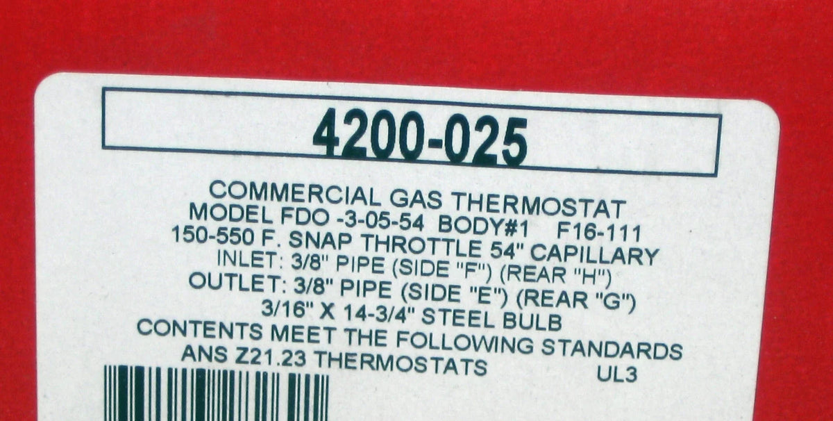 Gas Thermostat, 3/8 in Pipe, 150 to 550 F D883737