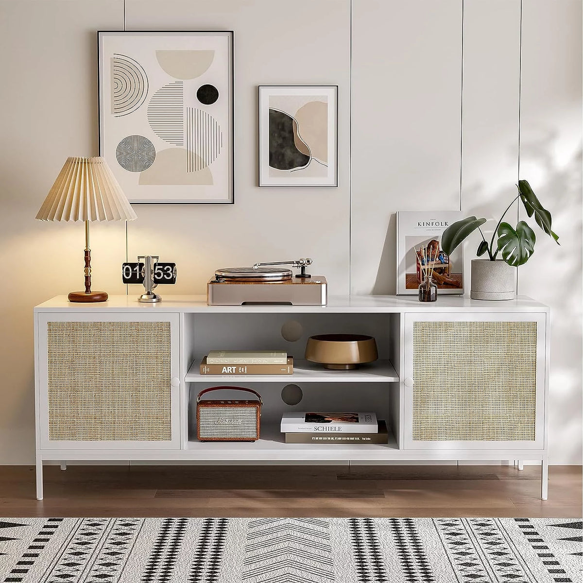 White Rattan TV Stand for 65 Inch TV W33137