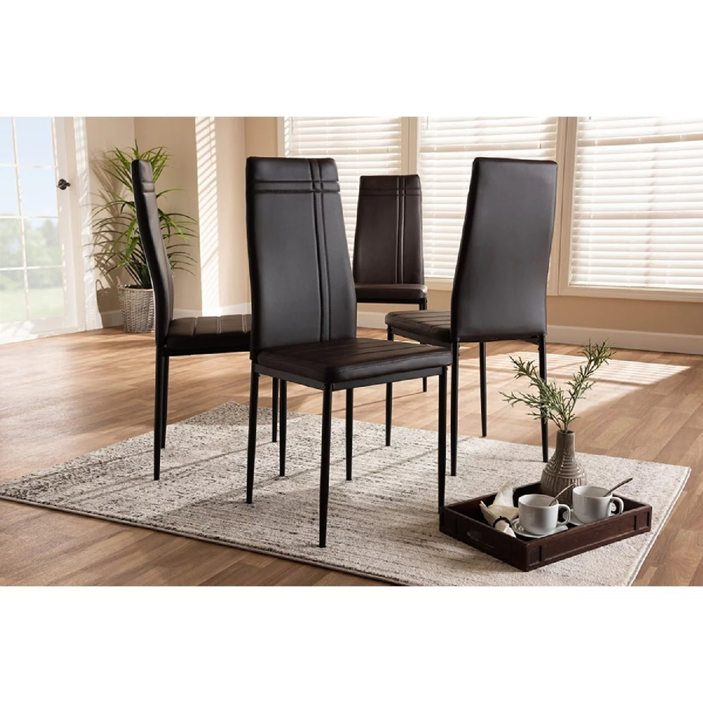 Brown Faux Leather Upholstered Dining Chair Set of 4 C824