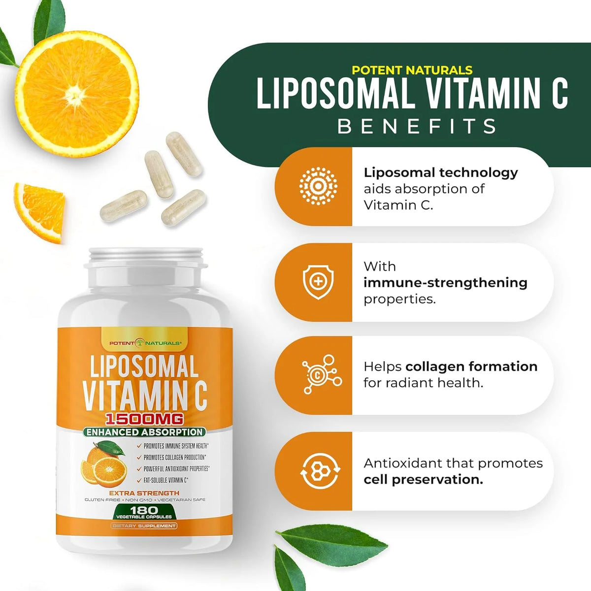 1500mg Liposomal Vitamin C Supplement 180 Capsules Z88576